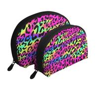 Modello geometrico luminoso al neon astratto, Borsa per trucco a conchiglia Portamonete da donna Borsa da toilette piccola Borsa per cosmetici 2 pezzi