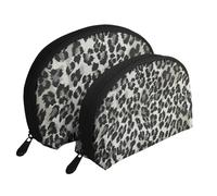 Modello Leopardo Grigio E Nero, Borsa per trucco a conchiglia Portamonete da donna Borsa da toilette piccola Borsa per cosmetici 2 pezzi