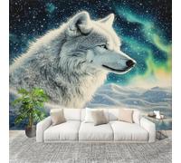 Modello Lupo Delle Nevi Aurora Carta da Parati Fotografica Panorama Effetto 300x210 cm Animale Decorazione per la Casa per Pareti per Camera Da Letto Sala Fotomurali In Tessuto Non Tessuto