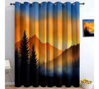 Modello Naturale Montagnel Tramonto Tende Oscuranti Termiche Isolanti - Ridurre Il Rumore, Termiche Isolanti per Camera da Letto - 2 Pannelli per camera da letto soggiorno, Arancione Blu, 183 x 214 cm