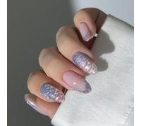 Modello Onde Francesi Artistiche Short Almond Press On Nails ABS FINKE PER EVENZIONE PLATICA Evento Design Fish Design Blue Armond Finino
