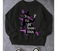 Modello per ragazzi/bambini di un mago con fiamme viola, stampa della scritta "Sarò il tuo idolo", felpa con spalle scese, felpa oversize, casual, versatile, ampia, a maniche lunghe Cuffie per ragazzi