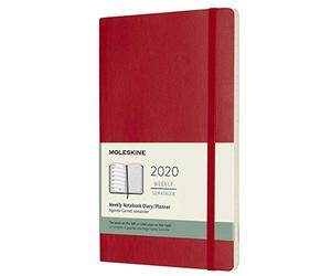 (modello precedente) - Moleskine 12 Mesi, anno 2020 Agenda Settimanale, Copertina Morbida e Chiusura ad Elastico, Colore Rosso Scarlatto, Dimensione Large 13 x 21 cm, 144 Pagine
