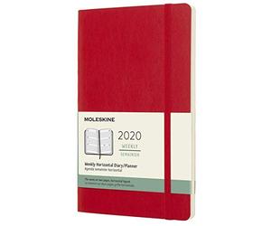 (modello precedente) - Moleskine 12 Mesi, anno 2020 Agenda Settimanale Orizzontale, Copertina Morbida e Chiusura ad Elastico, Colore Rosso Scarlatto, Dimensione Large 13 x 21 cm, 144 Pagine