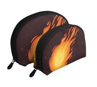 Modello rosso della fiamma della palla di fuoco che cade, Borsa per trucco a conchiglia Portamonete da donna Borsa da toilette piccola Borsa per cosmetici 2 pezzi