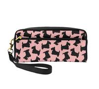 Modello Scottish Terrier rosa nero, Borsa per il trucco Borsa per cosmetici Borsa da viaggio portatile da toilette Astuccio in pelle per donne e ragazze