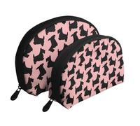 Modello Scottish Terrier rosa nero, Borsa per trucco a conchiglia Portamonete da donna Borsa da toilette piccola Borsa per cosmetici 2 pezzi