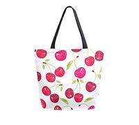 Modello senza cuciture con bacche di ciliegia Borsa tote in tela Borsa a tracolla casual da donna Borsa della spesa grande riutilizzabile