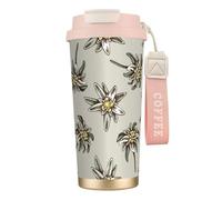 Modello senza cuciture con H e stella alpina colorata disegnata,Tazza da caffè in acciaio inossidabile 316 con cordino, bicchiere termico da viaggio per auto, 500 ml