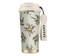 Modello senza cuciture con H e stella alpina colorata disegnata,Tazza da caffè in acciaio inossidabile 316 con cordino, bicchiere termico da viaggio per auto, 500 ml
