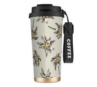 Modello senza cuciture con H e stella alpina colorata disegnata,Tazza da caffè in acciaio inossidabile 316 con cordino, bicchiere termico da viaggio per auto, 500 ml