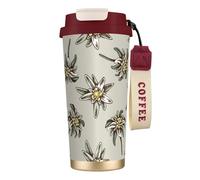 Modello senza cuciture con H e stella alpina colorata disegnata,Tazza da caffè in acciaio inossidabile 316 con cordino, bicchiere termico da viaggio per auto, 500 ml