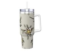 Modello senza cuciture con H e stella alpina colorata disegnata,Tazza Ice Bully da 40 oz con manico, in acciaio inossidabile, con borraccia