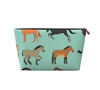 Modello Senza Cuciture Con I Cavalli In Stile Piatto, Borsa da toilette Borsa per trucco Borsa per cosmetici Borsa da toilette da viaggio portatile