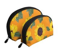 Modello senza cuciture del girasole, Borsa per trucco a conchiglia Portamonete da donna Borsa da toilette piccola Borsa per cosmetici 2 pezzi