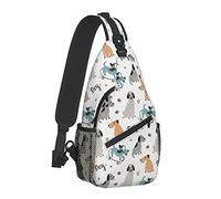 Modello senza cuciture infantile con borsa a tracolla per cani disegnati a mano per donna uomo, borse a tracolla a tracolla con design animale, zaino a tracolla casual, borsa da viaggio, escursionismo