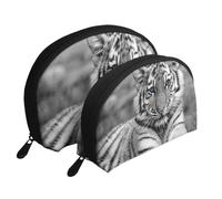 Modello tigre bianca, Borsa per trucco a conchiglia Portamonete da donna Borsa da toilette piccola Borsa per cosmetici 2 pezzi