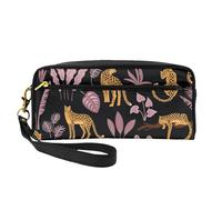 Modello tropicale leopardo, Borsa per il trucco Borsa per cosmetici Borsa da viaggio portatile da toilette Astuccio in pelle per donne e ragazze