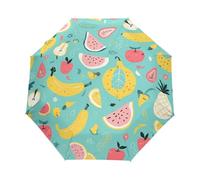 Modello Verde Di Frutti Disegnati A Mano Ombrello Pieghevole Automatico Ombrelli Antivento Protezione UV da Viaggio per Bambini Ragazzi Ragazze