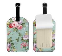 Modello vintage elegante con rose rosa e rosse,Etichette per bagagli in pelle PU, etichette per bagagli resistenti da viaggio, 2 pezzi