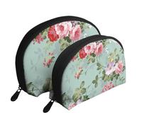 Modello vintage elegante con rose rosa rosse, Borsa per trucco a conchiglia Portamonete da donna Borsa da toilette piccola Borsa per cosmetici 2 pezzi