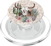 Modello Western Boho Chic Longhorn con teschio di toro e cactus beige PopSockets PopGrip per MagSafe