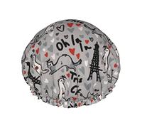 Modelo de moda francesa Hurones Taza de café y granos de café Gorros de ducha impresos para mujeres Gorros de baño elásticos reutilizables Doble impermeable Sombrero de ducha de baño
