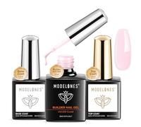 modelones 8 in One Builder Gel e Base Coat Top Coat Gel UV LED Smalto Set 3 X 15 ML Rubber Base UV Smalto per Nail Art Manicure Rosa