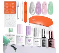 Modelones Kit Semipermanente Unghie, 4 Colori Kit Unghie Gel Completo con Lampada Led 8W, Top & Base Coat e Decorazione Set Semipermanente Unghie Completo, Gelatina Bianco Viola Rosa Verde
