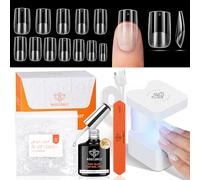 MODELONES Set di 216 punte per unghie, colla per unghie e mini lampada UV, 12 misure per extension per unghie, regali fai da te