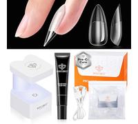 modelones Set di punte per unghie e colla, 240 pezzi, medie e almond complete, set di punte per unghie, colla per unghie e lampada UV piccola, 15 misure per estensioni unghie fai da te