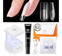 modelones Set di punte per unghie e colla gel, 240 pezzi, misura media, quadrata, copertura completa per unghie, colla per unghie e lampada UV piccola, 15 misure per estensioni unghie fai da te