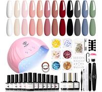 Modelones Set di Smalti UV Con Lampada 48 W - 12 Colori Rosa, Bianco, Verde, Shellac - Base Top Coat per Manicure e Unghie in Gel