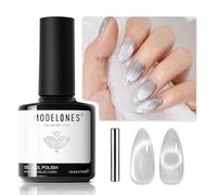MODELONES Smalto UV Cat Eye 15 ML argento glitter con magnete, Cat Eye Uv Gel argento glitter glitter glitter soak off riflettente gel magnetico smalto per donne e ragazze