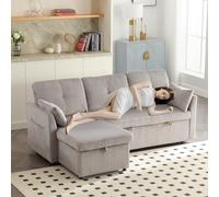 MODENVIE Divano a forma di L mobili imbottiti con spazio di archiviazione, divano letto dal design moderno, grigio chiaro