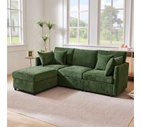 MODENVIE Divano angolare Divano modulare con sgabello mobile, divano a tre posti soggiorno 4 cuscini ciniglia divano letto adatto per il soggiorno verde