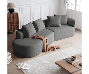 MODENVIE Divano angolare modulare a 4 posti in ciniglia, con seduta bassa, divano a nuvola largo e basso, XXL con 4 cuscini decorativi, per soggiorno, grigio scuro