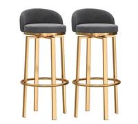 Modern 29.5in Grey Swivel Bar Stools Set of 2 with Gold Metal Legs Stylish Counter Height Dining Chairs with Back for Kitchen Island and Home Decor