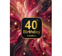 Modern 40th Birthday Guest Book Rose Pink & Gold Marble Cover with Black Frame Luxury Memory Sign-In Journal for Women