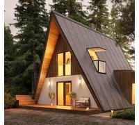 Modern A-Frame Prefab Tiny House - Villa triangolare modulare SIP a vita bassa di lusso con isolamento termico | Cabina cottage prefabbricata per soggiorno in appartamento, resort o fuga panoramica
