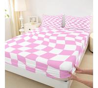 Modern Art - Lenzuolo con angoli per letto singolo, motivo astratto a quadretti con 1 federa, motivo geometrico a quadri, morbido tessuto decorativo, senza lenzuolo superiore, idea regalo per la