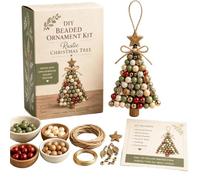 Modern Beaded Tree Kit - Christmas Ornament Supplies, DIY Handmade Craft | Pre-Sorted Glass Seed Beads With Gold Wire Frame Base, Step-by-Step Picture Instructions For Adult Beginner Home Office Party