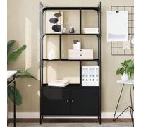 Modern Black Bookshelf with Doors 76.5x30x154.5 cm - Sturdy Engineered Wood Steel Frame Library Storage for Living Room, Office - Zig Zag Design Shelves, Max Load 15kg per Shelf, Easy Assembly