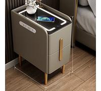 Modern Black Night Stand with Wireless Charging Station LED Lights 2 Drawers Stylish Side Table for Bedroom & Living Room Furniture (Color: B)