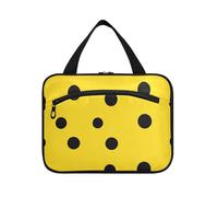 Modern Black Rounds Dots Yellow Hanging Kit da barba Borsa da viaggio con gancio, Borsa per medicine lavabile di design per le donne che viaggiano hotel bolsos para Hombre L