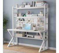 Modern Black Solid Wood Computer Desk with Storage Shelves & Pegboard Large Writing Workstation Table for Home Office (31" W x 69" H x 23,6" D)