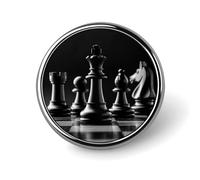 Modern Black White Chess Board Round Brooch Pin Badge Lapel Tie Pin for Women Men Office Worker Teacher Decor