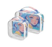 Modern Blue Cute Anime Girl Travel Toiletry kit TSA approvato riutilizzabile cosmetico borsa da viaggio essenziale da barba