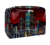 Modern Buildings in The Night - Trousse da donna, per articoli da toeletta da viaggio, grande, in PVC, con cerniera, Multi, 18.5x7.5x13cm/7.3x3x5.1in, Beauty case