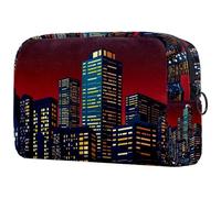 Modern Buildings in The Night - Trousse da donna, per articoli da toeletta da viaggio, grande, pratica borsa organizer con cerniera, Multi, 18.5x7.5x13cm/7.3x3x5.1in, Beauty case